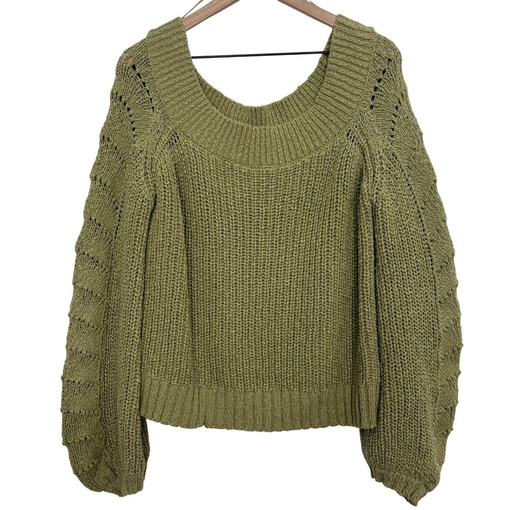 Anthropologie Pilcro Chunky Knit Balloon Sleeve Sweater Olive Green Size Large